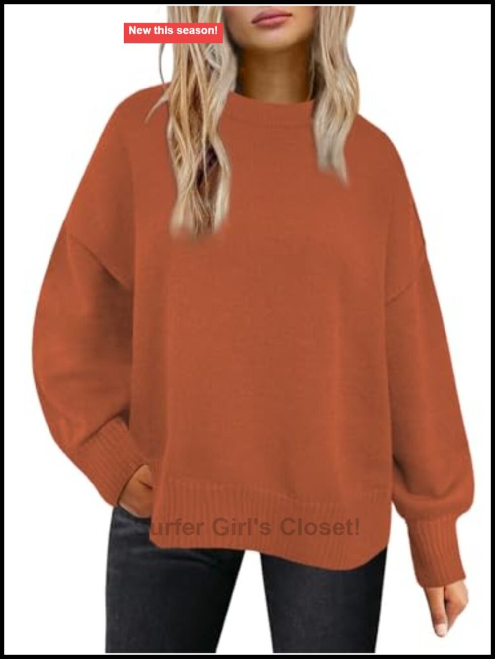 Oversized Acrylic Blend Crewneck Sweater Pullover Loose Fit Tunic Top